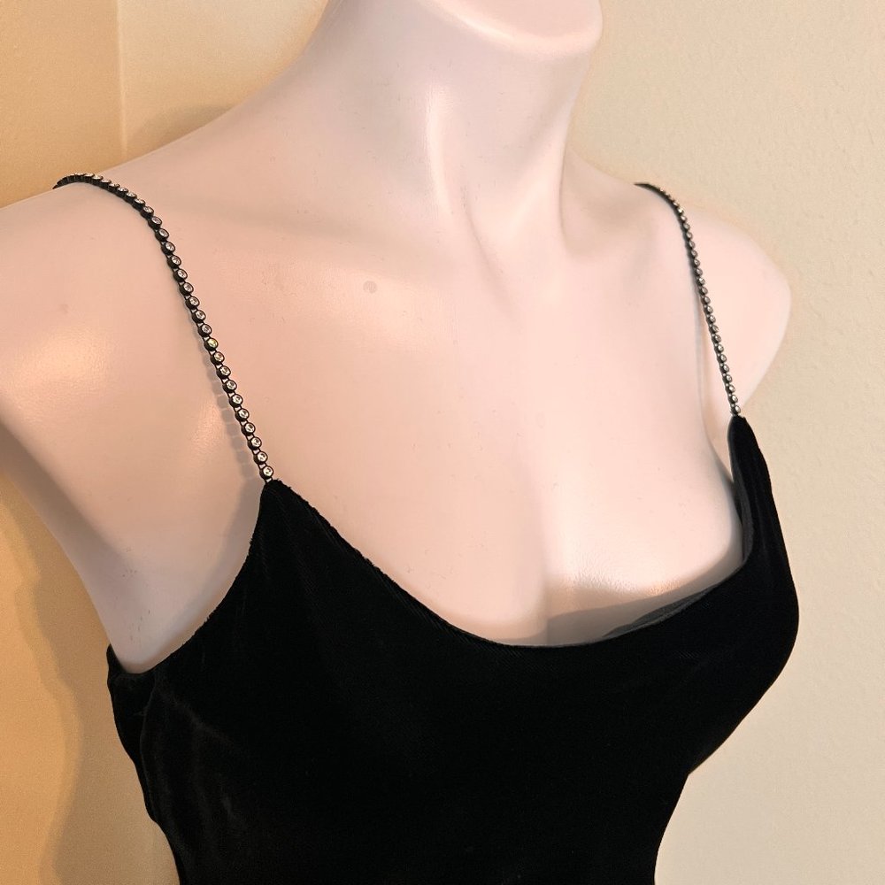 Moda Int'l Black Velvet Rhinestone Strap Cocktail Dress - Size 8